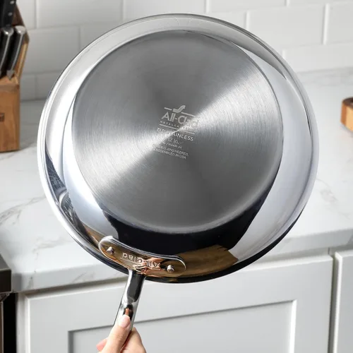 Vista 9 de All-Clad D3 Cacerola de Acero Inoxidable de 3 Capas 1 Cuarto Inducción Horno Gratinador Seguro 600F Ollas y Sartenes, Utensilios de Cocina Plateado