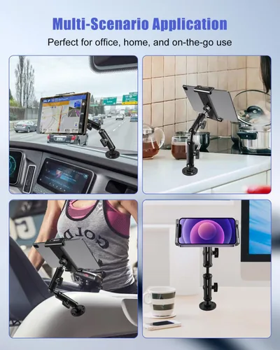 Vista 5 de Soporte de tableta de base de taladro, soporte de aleación industrial para camión, coche, escritorio, barco Brazo largo ajustable de 360°