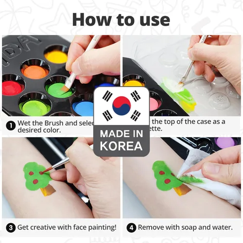 Vista 7 de Grida - Pintura facial para niños, kit profesional de pintura facial para fiestas para niños con 12 colores vibrantes con doble blanco, fácil