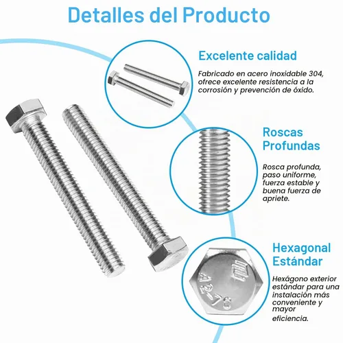 Vista 3 de 25 Piezas M6 Tornillos Hexagonales M6-1.0 x 16mm Tornillo de Cabeza Hexagonal 304 Acero Inoxidable M6-1.0mm Tornillos Hexagonales Tornillos