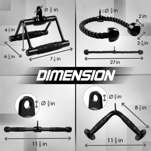 Vista 2 de Yes4All Cable Machine Attachment, Row Handles, Tricep Rope, Straight Bar, V Bar, LAT Pulldown Accessories Load 880 LB for Home Gym G. Cuerda