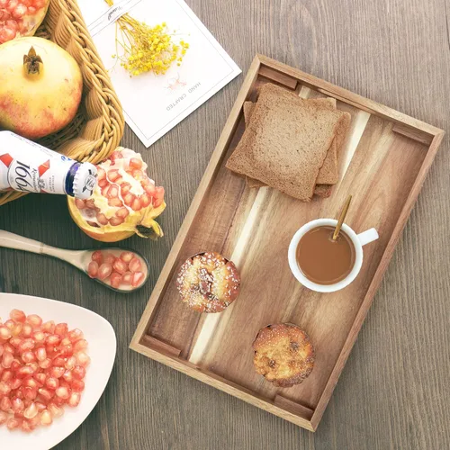 Vista 5 de Tabla de cortar de pan rectangular de madera con bandeja de migas incorporada para pan, verduras, carne, marrón, 2.58 libras
