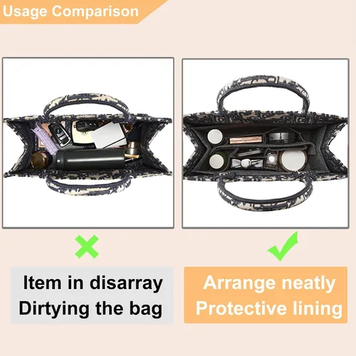 Vista 3 de Doxo Organizador de bolso para bolsos, organizador de fieltro para bolso con 2 tamaños, inserto de bolsa compatible con bolsas D grandes para libros