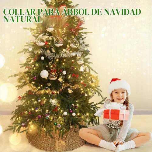 Vista 4 de Rocinha - Cesta para collar de árbol de Navidad de ratán - Anillo de árbol de Navidad rústico hecho a mano