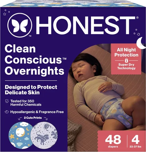 Vista 13 de The Honest Company Pañales Comfort Dry para la noche, protección de hasta 12 horas, hipoalergénicos, acogedores carteles de nube + estrellas