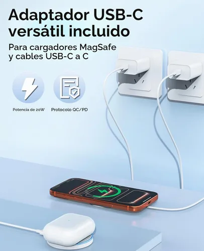 Vista 3 de Paquete de 2 cargadores inalámbricos magnéticos MagSafe para iPhone 17 y 16, almohadilla de carga rápida con 2 bloques de carga USB C de Apple