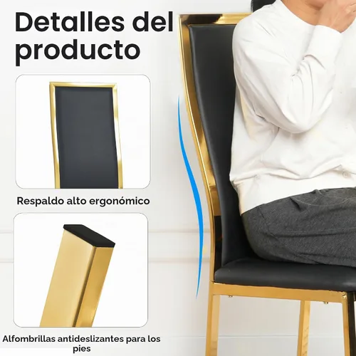 Vista 7 de Juego de mesa de comedor de cristal dorado moderno de 63 pulgadas para 6, juego de mesa de cocina rectangular de 7 piezas con patas de acero Negro