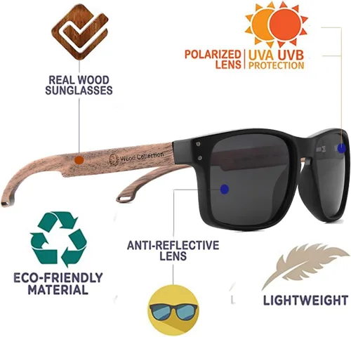 Vista 2 de Lentes de sol de bambú hechos a mano con cristales polarizados para hombres y mujeres