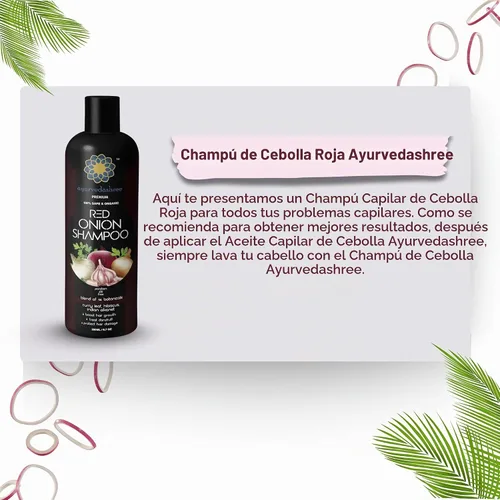 Vista 2 de AYURVEDASHREE Champú de cebolla roja para el crecimiento del cabello y control de caídas del cabello, con hoja de curry, hibisco, alanket indio
