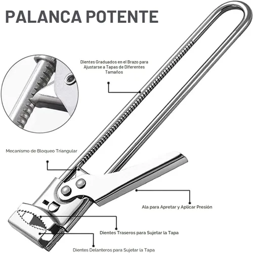 Vista 2 de Master - Abrelatas y abrebotellas, ajustable multifuncional de acero inoxidable, agarrador de tapa de tarro, manual, accesorios de cocina (plateado)