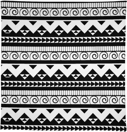 Vista 3 de Mantel de buffet con diseño étnico de geometría blanca y negra, 55 x 55 pulgadas, manteles negros de tela para fiestas para comedor, cocina