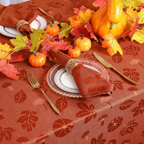 Vista 8 de misaya Mantel rectangular de Acción de Gracias, mantel de otoño jacquard impermeable, mantel de tela de damasco para decoración de cosecha