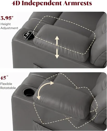 Vista 5 de Silla reclinable giratoria eléctrica con reposabrazos ajustables Gris