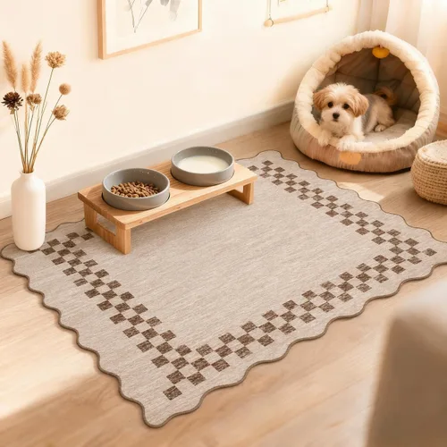 Vista 106 de GarveeHome Alfombra lavable de 5 x 7 pies para sala de estar, alfombra Beige festoneado