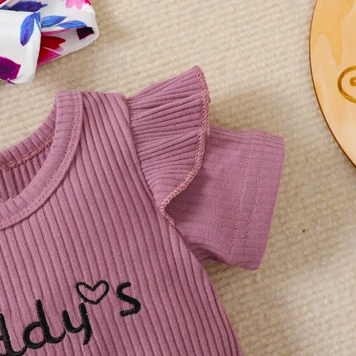 Vista 2 de puseky Conjunto de ropa de bebé para niñas de 0 a 24 meses con letras + pantalones cortos florales + diadema para bebé