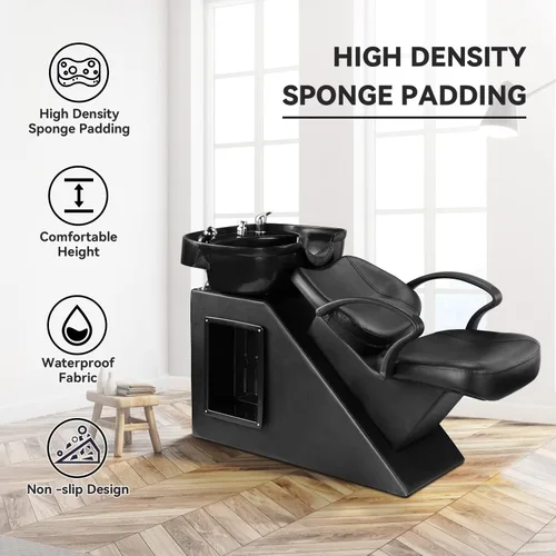 Vista 9 de Silla de lavado Ainfox para peluquería, con cuenco para champú, de plástico ABS, para salón de belleza (Negro)
