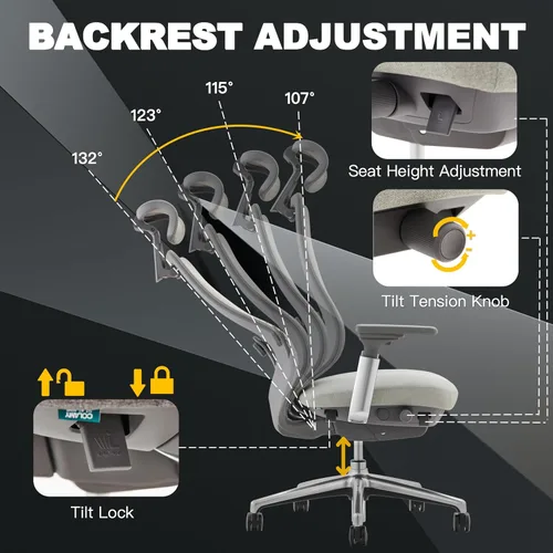 Vista 5 de COLAMY Silla de oficina ergonómica de malla, silla de escritorio ejecutiva con respaldo alto con reposacabezas ajustable, brazo 4D, asiento