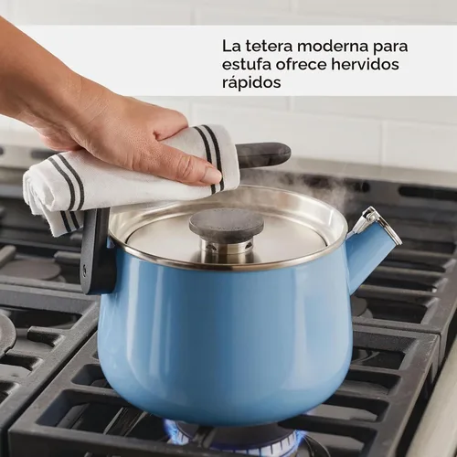 Vista 5 de KitchenAid Teakettles - Tetera silbadora de acero esmaltada y lista para inducción, tapa de acero inoxidable, 2 cuartos de galón, terciopelo azul