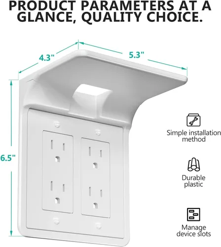 Vista 2 de WALI Repisa de doble enchufe de pared – Estante de baño dúplex para cepillo de dientes eléctrico, HomePod Mini, Echo Dot y carga de teléfono – blanco