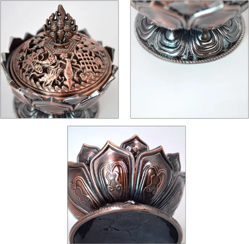Vista 7 de Buddha Lotus Flower Zinc Aleación Metal Incienso Quemador Incienso Titular Incienso Incienso para palo/Cono/Pequeña Bobina Incienso