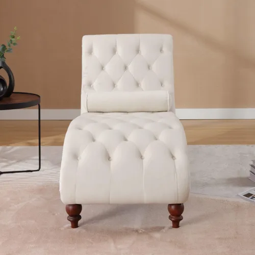 Vista 7 de Tumbona para interiores, sillón con botones para dormitorio Beige