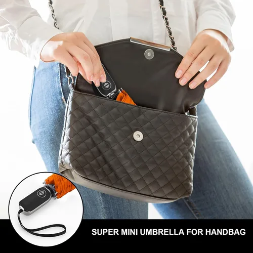 Vista 44 de LEAGERA Paraguas de viaje compacto para bolso, mango plano, impermeable para lluvia ligera