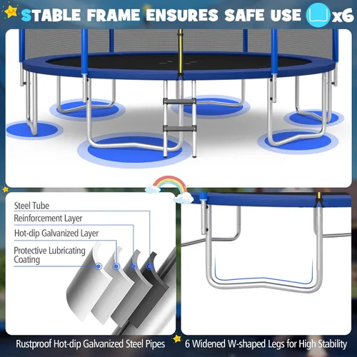 Vista 4 de GYMAX Trampolín para niños, aprobado por ASTM de 12 pies, 14 pies, 15 pies, 16 pies, trampolín recreativo para niños pequeños con red de cierre, aro
