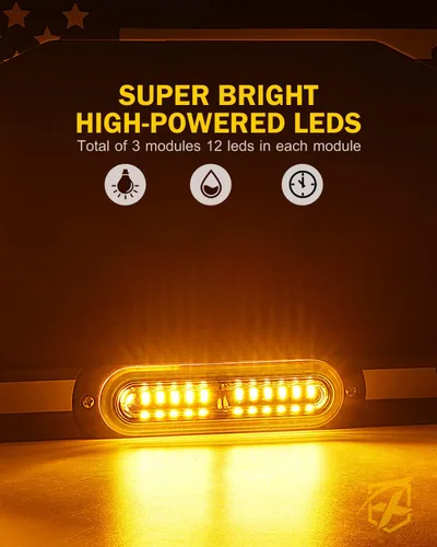 Vista 7 de Xprite Luz estroboscópica de matrícula de 36 LED, luces estroboscópicas delanteras/traseras con bandera de EE. UU., 22 modos de parpadeo, luz