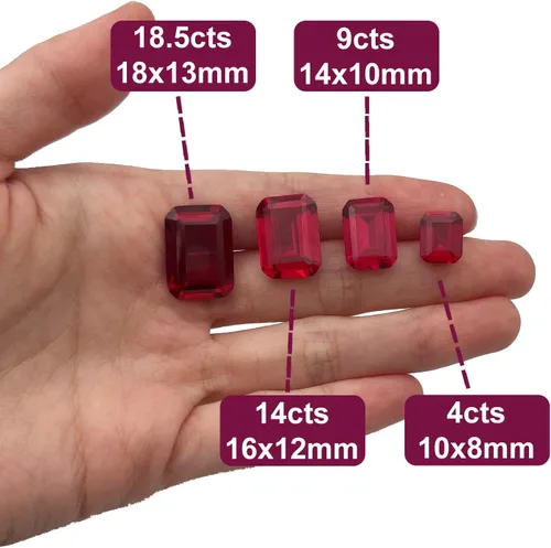 Vista 5 de Emerald-Cut Loose Synthetic Ruby Stone Red Corundum Gemstone Cut Faceted 3A VVS (1Pcs)