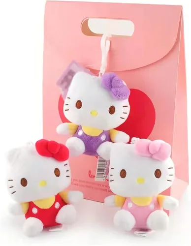 Vista 6 de Llavero de dibujos animados con colgante de muñeca linda clásica de peluche linda niña accesorios llavero colgante Rojo