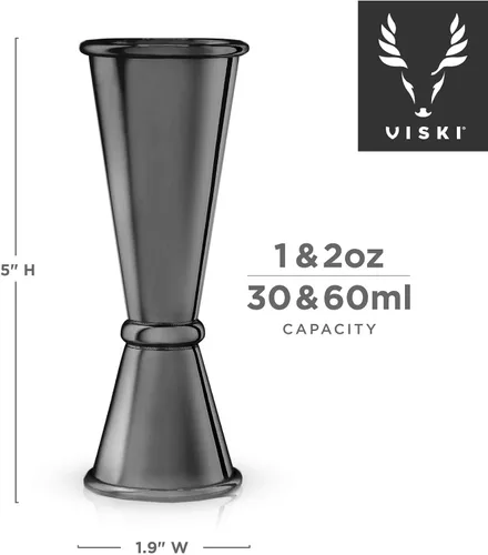 Vista 5 de Viski Jigger doble de estilo japonés para cócteles, kit de barra esencial, 1oz y 2oz con medidas interiores, acero inoxidable con acabado