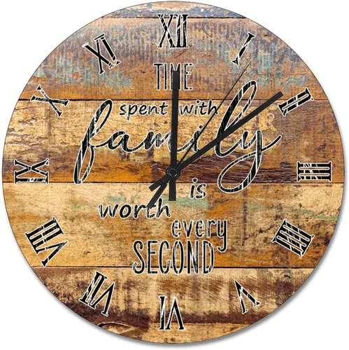Vista 8 de Time Spent with Family is Worth Every Second - Reloj de pared de grano de madera de playa degradado de 10 pulgadas, funciona con pilas, reloj