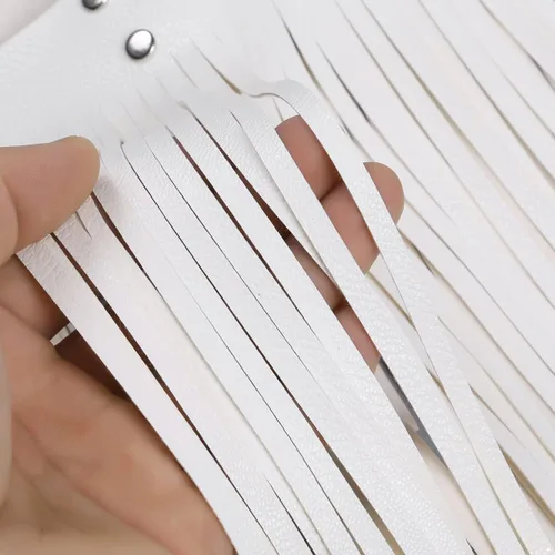 Vista 7 de Alvivi Faldas de flecos de cuero sintético con cintura ajustable para mujer
