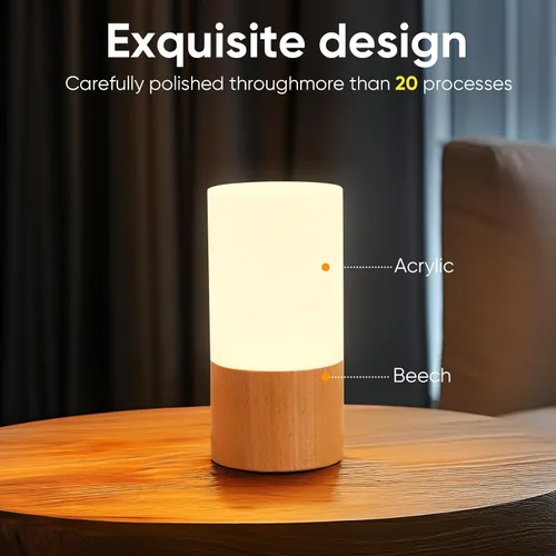 Vista 6 de LONRISWAY Lámpara de mesa de madera LED pequeña, luz de noche de noche para dormitorio, iluminación LED regulable, decoración creativa