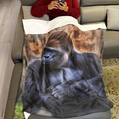 Vista 4 de HommomH Gorilla - Manta de forro polar suave y esponjoso con diseño de animales salvajes, 40 x 50 pulgadas, color negro