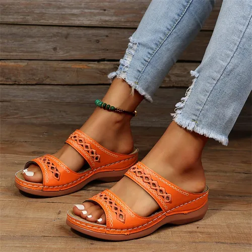 Vista 47 de Ladmiple Sandalias ortopédicas florales de moda 2023 con soporte de arco, zapatillas romanas casuales con puntera abierta