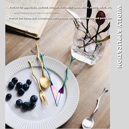 Vista 5 de Juego de tenedores de acero inoxidable para aperitivos de frutas, pastel de ensalada, tenedores y cuchillos, para banquetes, fiestas, mariscos