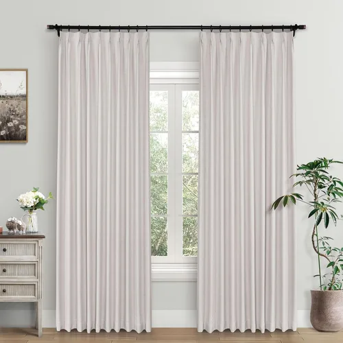Vista 15 de Macochico Cortinas opacas de lino plisadas para oscurecer la habitación, panel con aislamiento térmico para dormitorio, sala de estar, sala