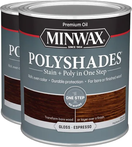Vista 50 de Minwax Tinte para madera PolyShades + acabado de poliuretano, ½ pinta, castaño americano, brillo American Chestnut