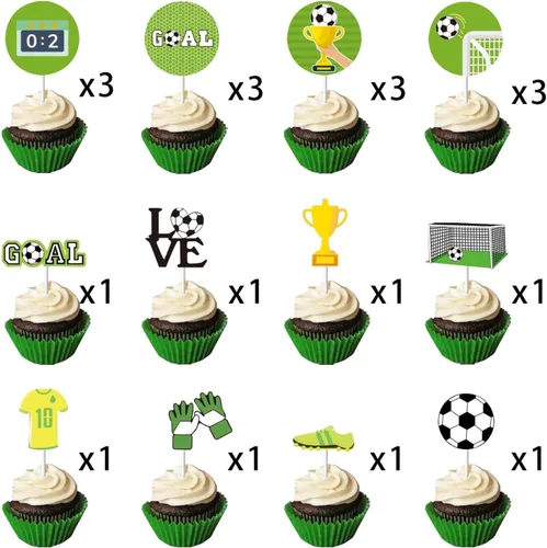 Vista 3 de 20 piezas de decoración para cupcakes de fútbol para decoración de tartas de la Copa del Mundo, postre y muffins, decoración para hombres, deportes
