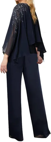 Vista 2 de JAEDEN Mother of The Bride Pantsuits for Wedding - Long Chiffon Pantsuits Outfit