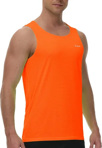 Vista 2 de Cakulo Camisetas sin mangas de neón para hombre, para entrenamiento, gimnasio, atletismo, natación, playa, tallas grandes y altas, de secado rápido