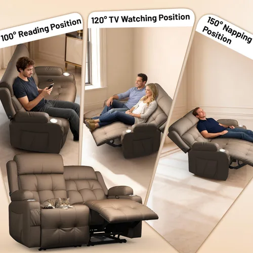Vista 129 de Sofá de Dos Plazas Reclinable, Sofá Reclinable de Masaje con Gran Capacidad de Peso, Silla de Dos Plazas para RV en Liquidación con Consola, USB