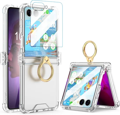 Vista 7 de Funda para Galaxy Z Flip 3 con protección de bisagra transparente para Samsung Flip 3 con función atril para Samsung Galaxy Z Flip 3 5G (2021)