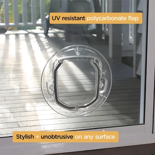 Vista 5 de Hakuna Pets Puerta ultra transparente para mascotas, gatos y perros con cerraduras de 4 vías para pantallas, puertas de vidrio y ventanas de hasta