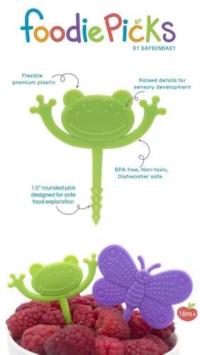 Vista 2 de BapronBaby Garden Foodie Picks (paquete de 2 unidades, rana y mariposa), utensilios para niños pequeños + preescolares, sin BPA, aptos