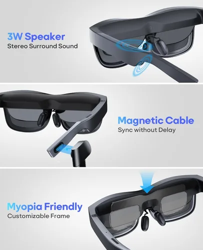 Vista 4 de Gafas AR, gafas inteligentes con teatro virtual OLED de 201 pulgadas, 1080P, película 3D, 50° FOV, brillo de 400 nits, transmisión de soporte, juego