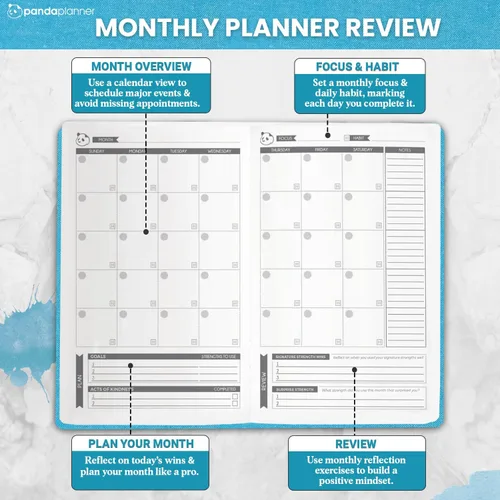 Vista 4 de Panda Planner - Agenda diaria sin fecha, organización de 90 días, productividad y felicidad basada en fortalezas VIA, establece objetivos, agenda