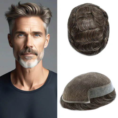 Vista 22 de Mens Toupee Remy Human Hair System For Men Bleached Knot Toupee Hair Piece For Men French Lace Toupee For Men Hairpiece 8X10#17 Dark Ash Blonde 90%