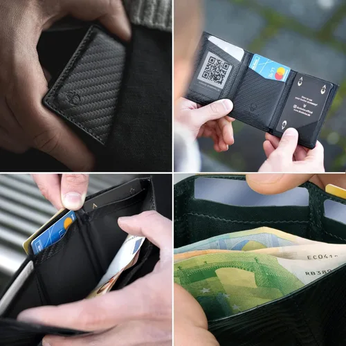 Vista 3 de DONBOLSO Wallet NextGen I - Cartera delgada moderna sin bolsillo para monedas, hasta 11 tarjetas, Cuero de fibra de carbono, Moderno